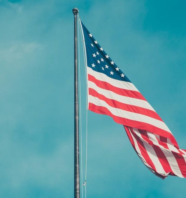 American flag blue sky