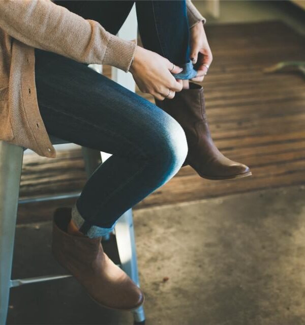 Ankle boots jeans stool