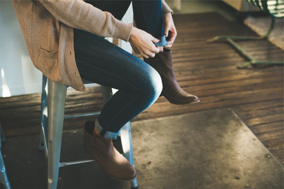 Ankle boots jeans stool