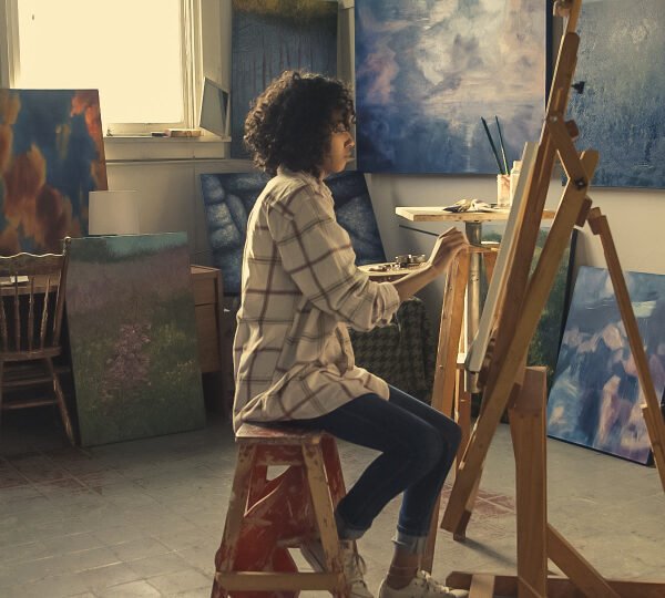 Artist couple studio easel
