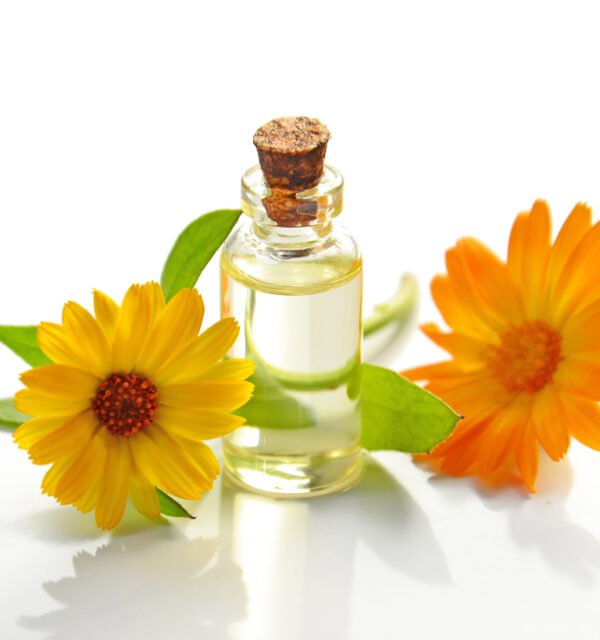 Body oil bottle with flowers