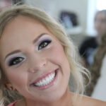 Bright makeup look smiling woman