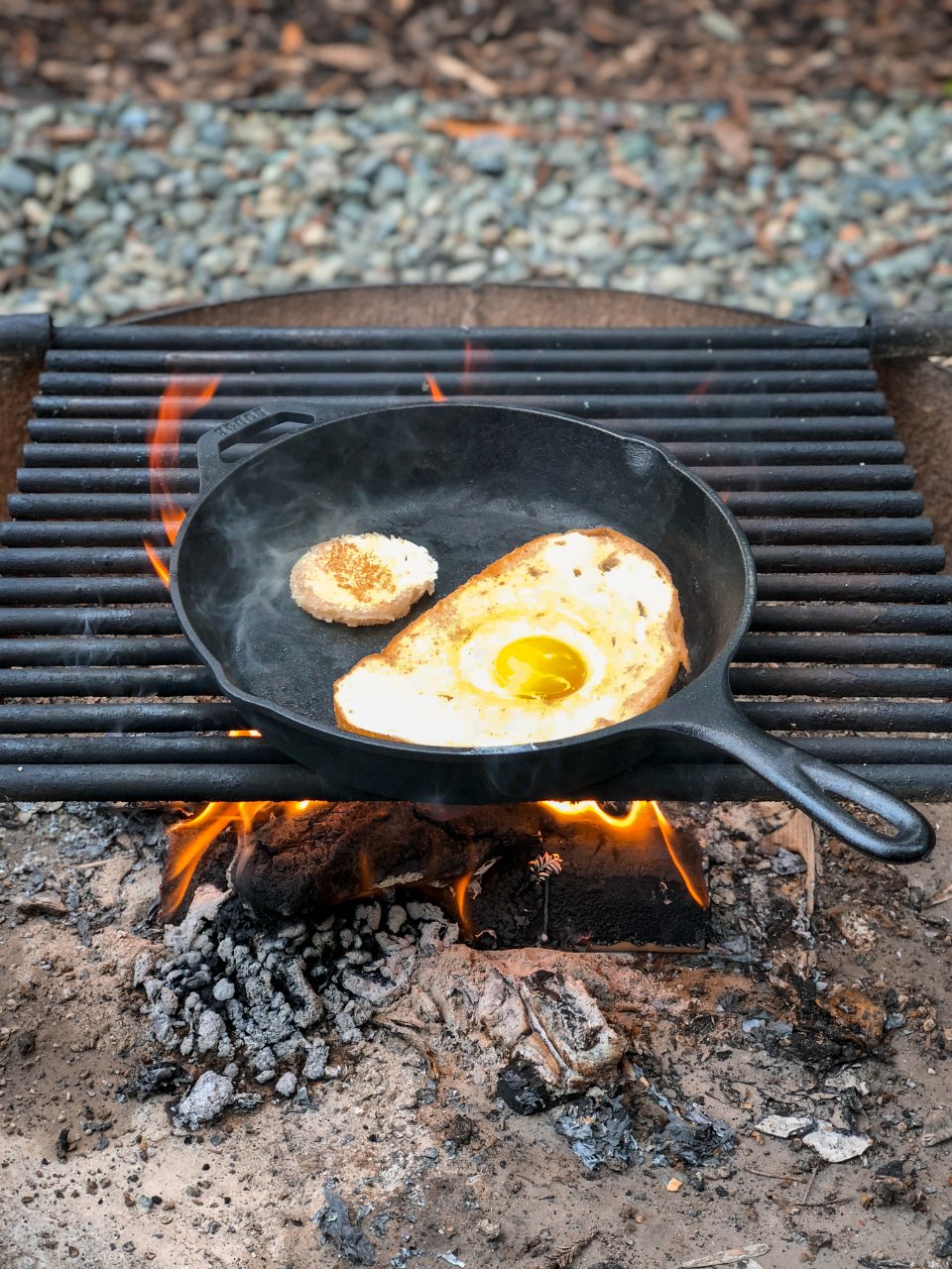 Cast iron skillet over fire