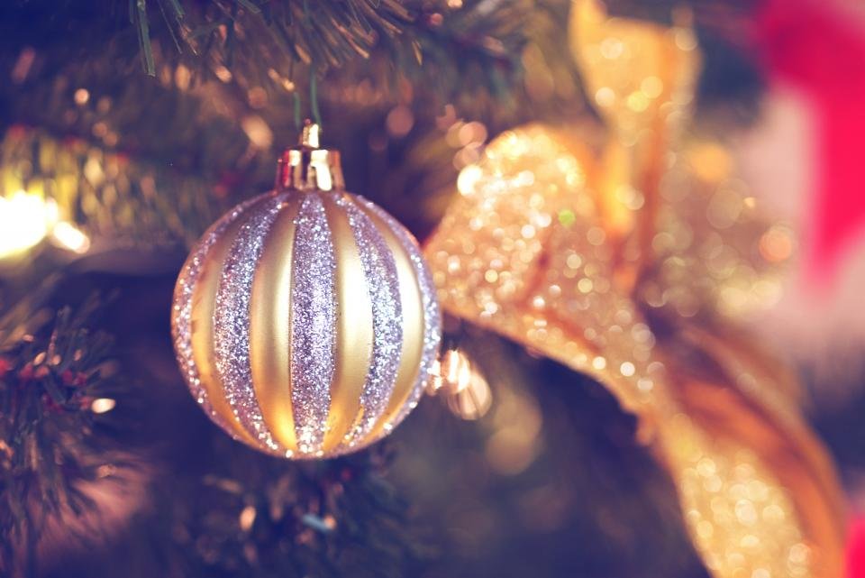 Glittering ornament and lights for a night of the best Christmas movies