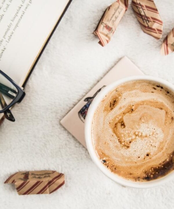 Coffee and book flatlay