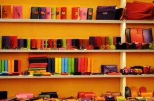 Colorful wallets shelf