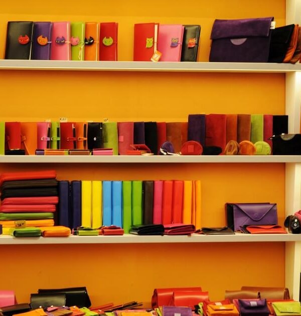 Colorful wallets shelf