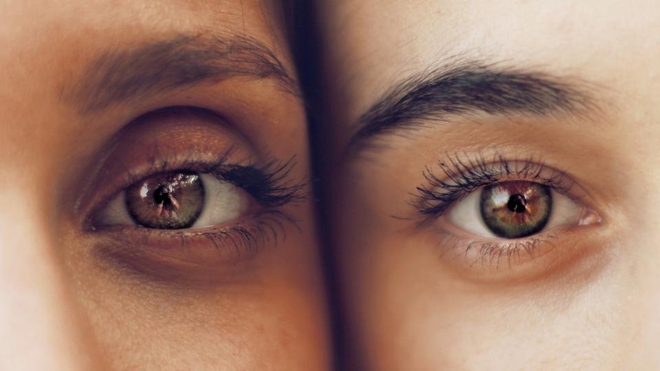 Close-up of natural brows groomed with eyebrow products