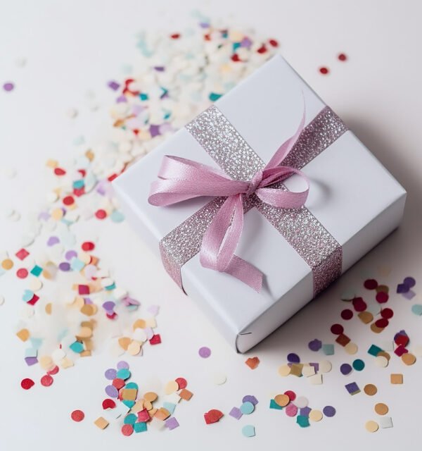 Gift box pink ribbon confetti