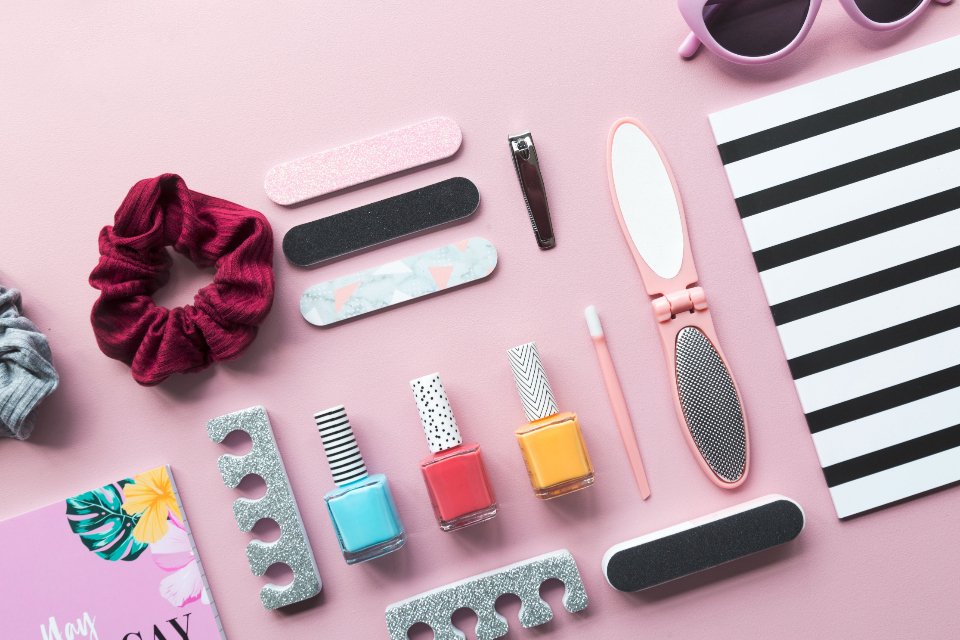 Nail polish manicure flatlay