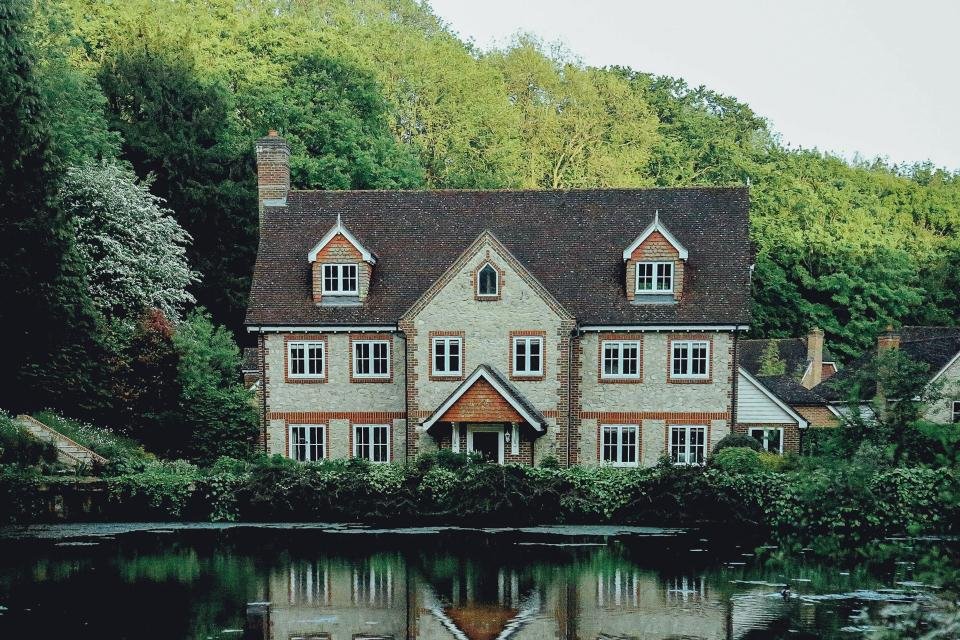 English country manor by a lake, the classic setting of the best period drama series