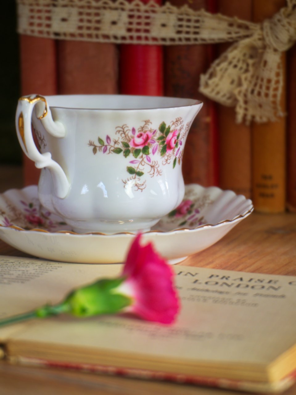Floral china teacup for watching the best period drama series
