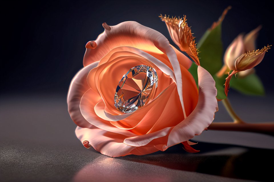 A diamond resting inside a pink rose as an elegant gift idea