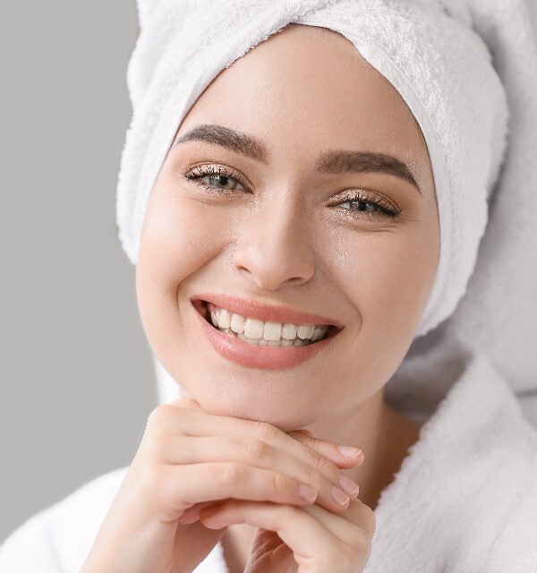 Skincare routine towel smile