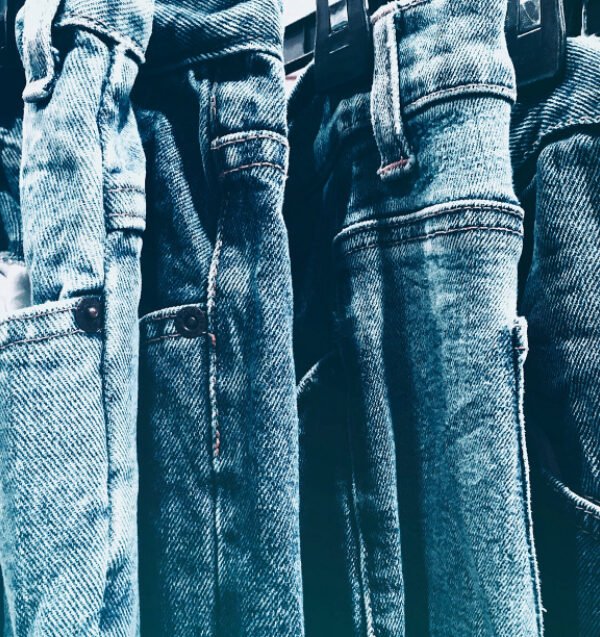 Stack of blue jeans