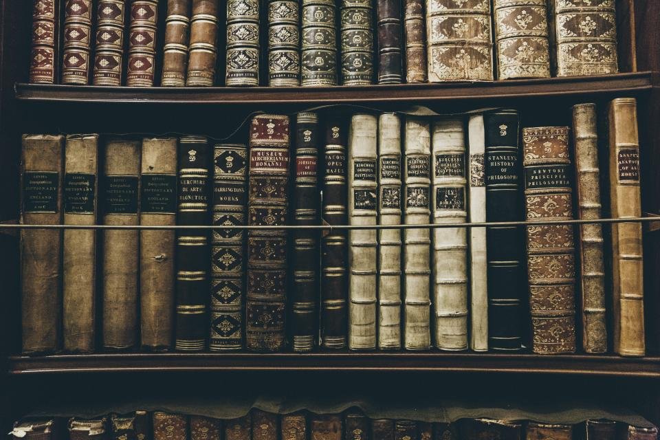 Shelf of old history books about the suffrage movement