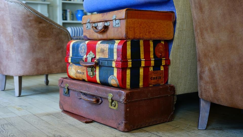 Vintage suitcases next to the best weekender bags for women