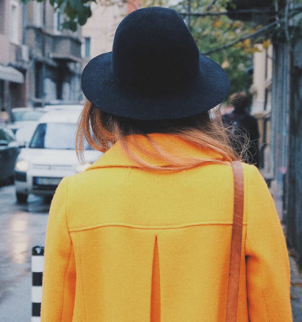 Yellow wool coat street